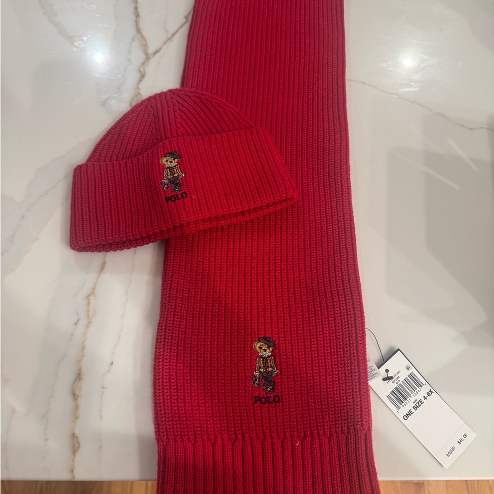 Polo Red Knit Beanie & Scarf